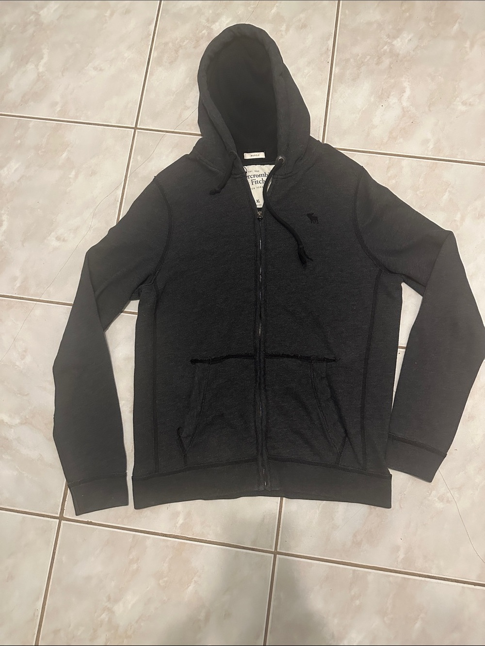 Abercrombie & Fitch Black Full-Zip Hooded Sweater